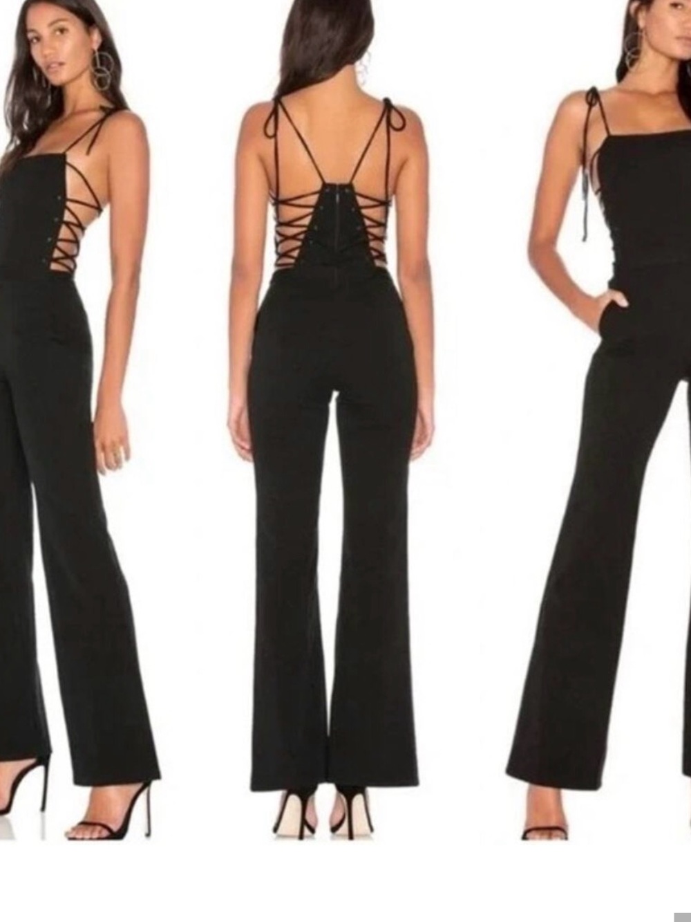 Haute Hippie Black Lace-Up Back Flare Leg Jumpsuit Size 4